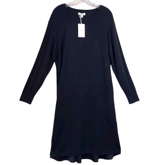 NWT Nordstrom Merino Wool Blend Shift Sweater Dress Size XL Black Long Sleeve - Picture 1 of 15
